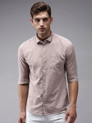 Men Beige Solid Casual Shirt-COLINLINEN-1331-Beige