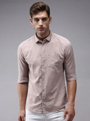 Men Beige Solid Casual Shirt-COLINLINEN-1331-Beige