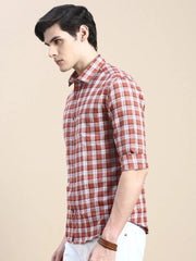 Men Rust Checked Casual Shirt-ALBACHECKS-72-Rust