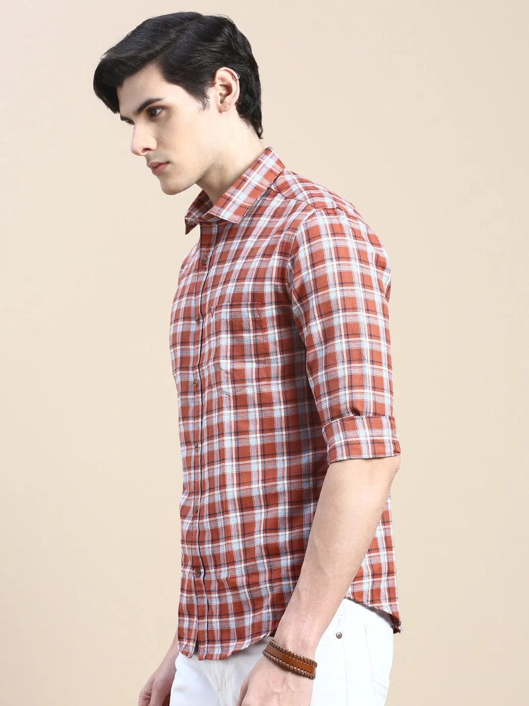 Rust Checked Cotton Mens Shirt - DesiQlo Casual Style