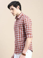 Men Rust Checked Casual Shirt-ALBACHECKS-72-Rust