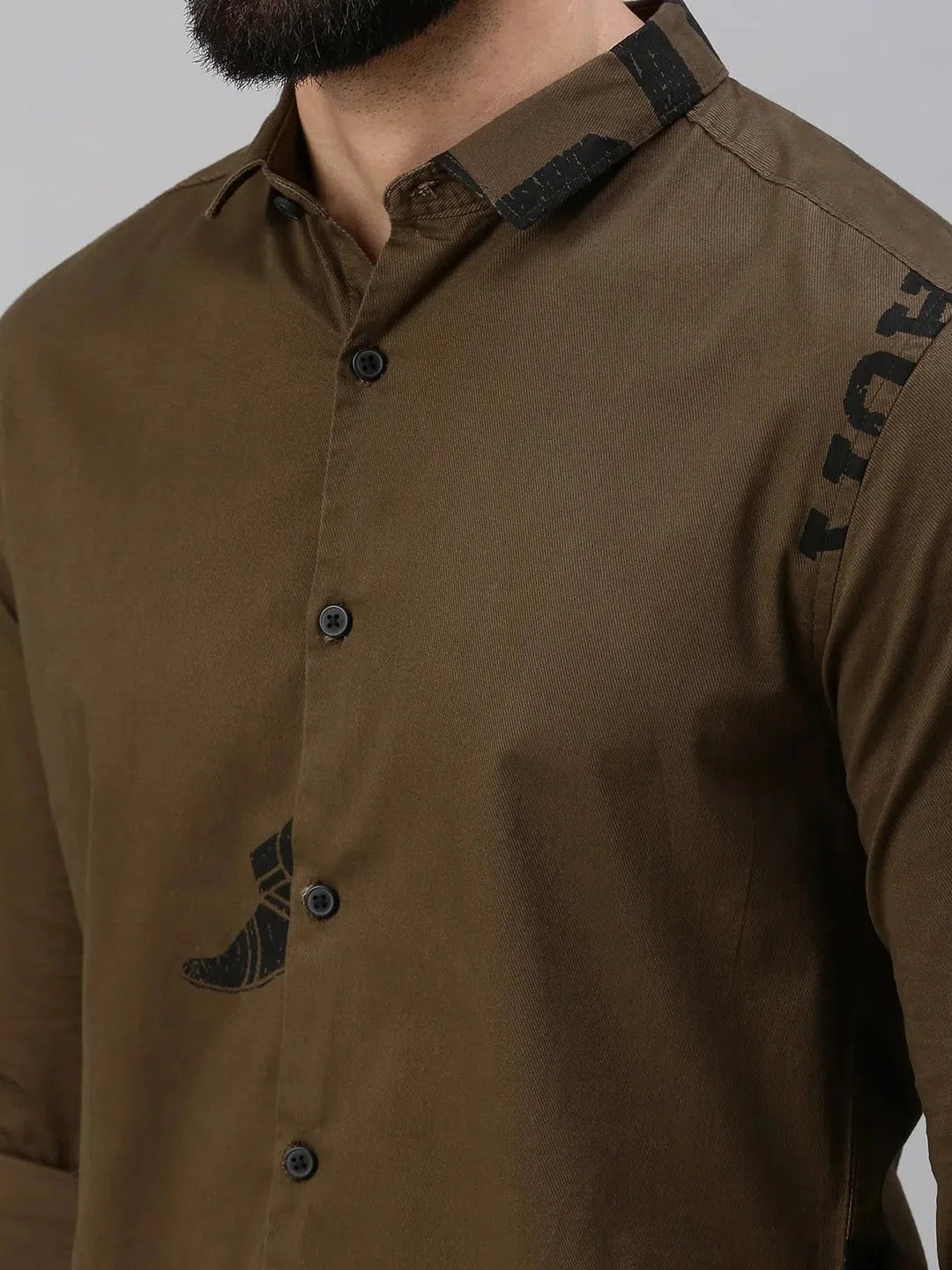 Men's Coffee Brown Printed Cotton Shirt - DesiQlo