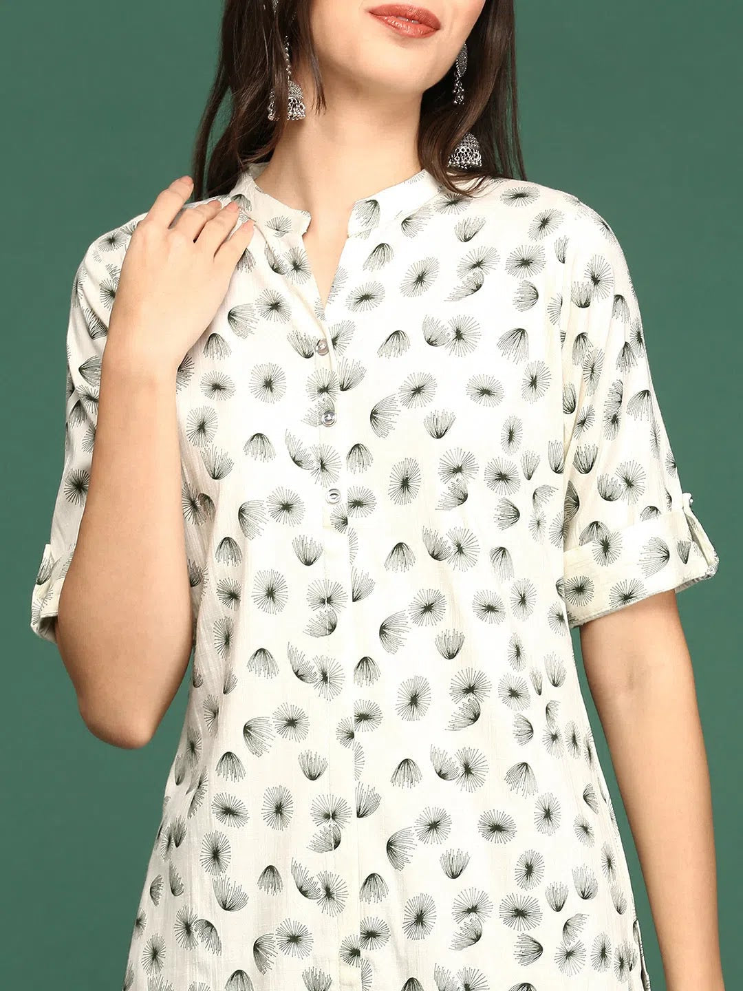 Off White Cotton Printed Straight Indian Kurta for Women