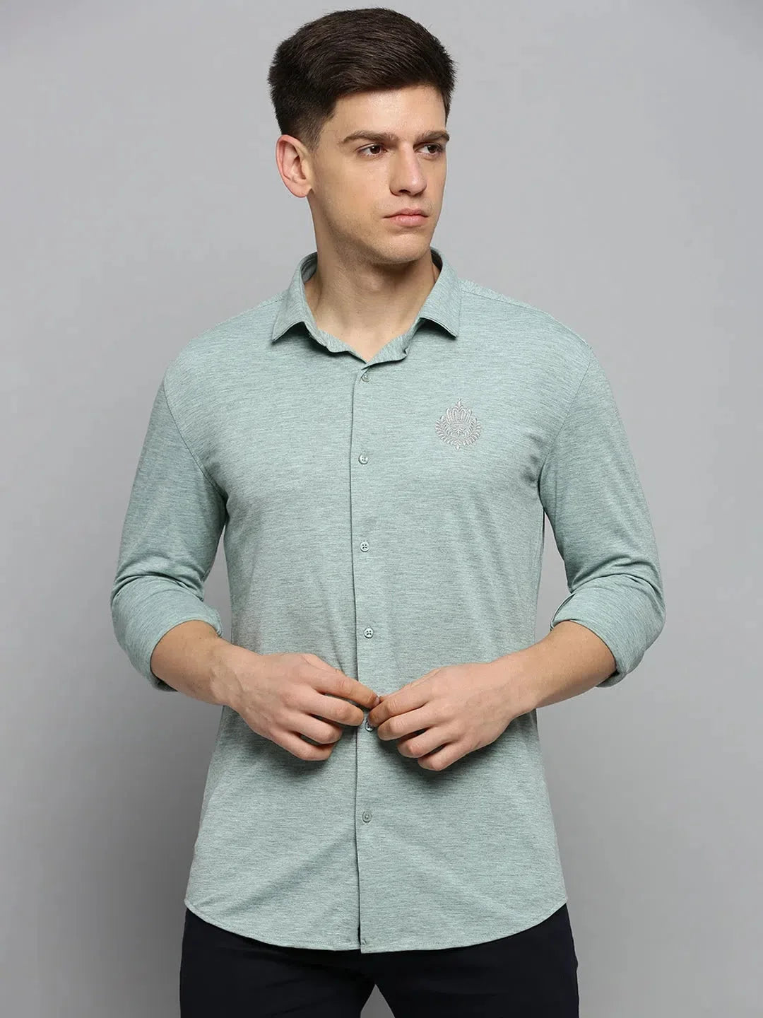 Men's Green Solid Cotton Casual Shirt | Comfort Fit