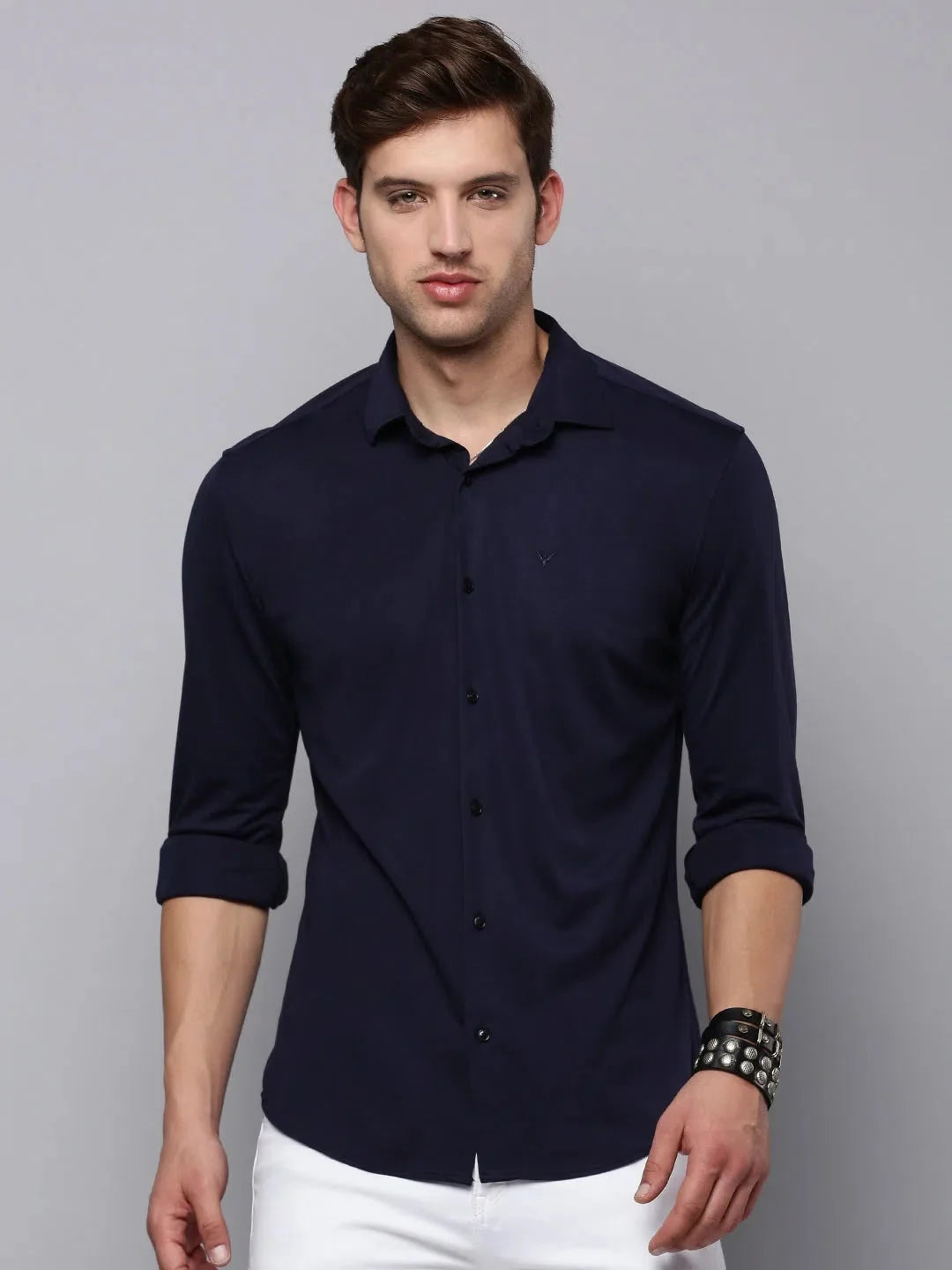 Navy Solid Mens Shirt - Casual Cotton Formal Shirts | DesiQlo