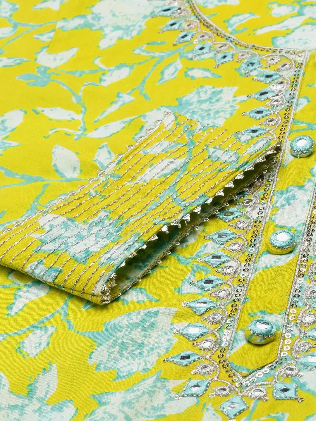 Green Floral Kurta Set | Women's Cotton Kurta Set with Dupatta