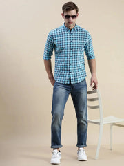 Men Blue Checked Casual Shirt-GROVER-1107-Blue