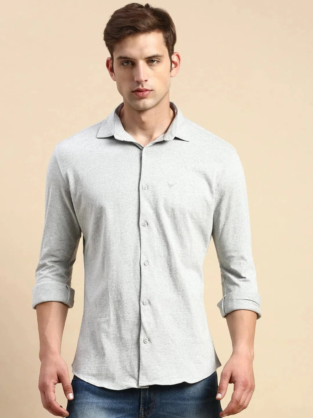 Men's Grey Solid Cotton Shirt | Casual Mens Shirt