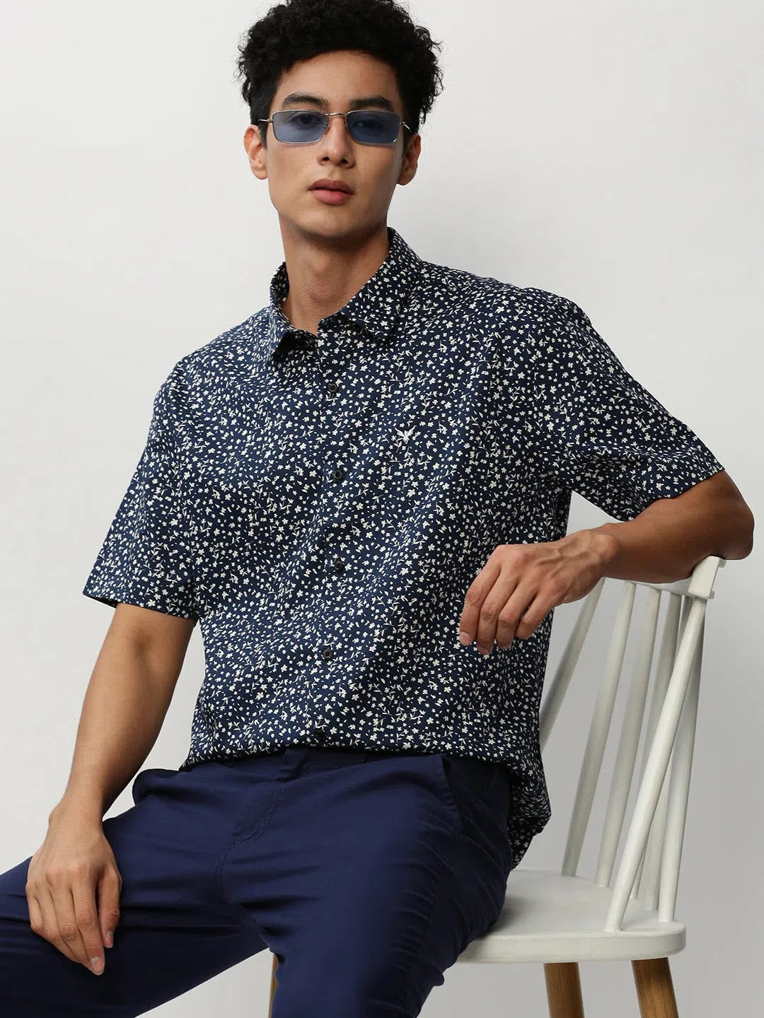 Trending Navy Printed Mens Shirt - Cotton Casual Shirt | DesiQlo