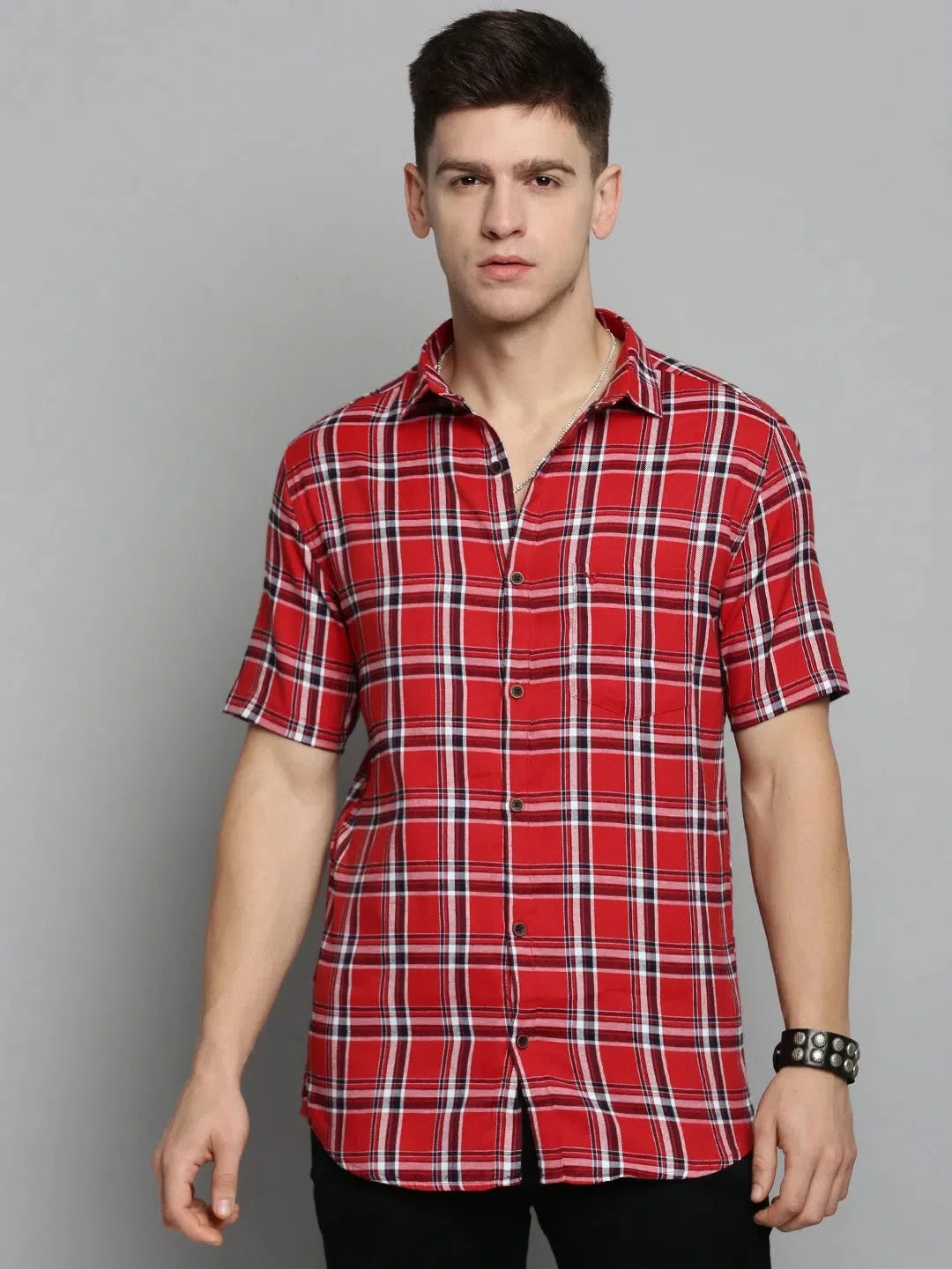 Orange Checked Mens Shirt - DesiQlo Cotton Casual Shirt
