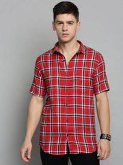 Men Orange Checked Casual Shirt-NICKCHECKSTWILL-1899-Orange
