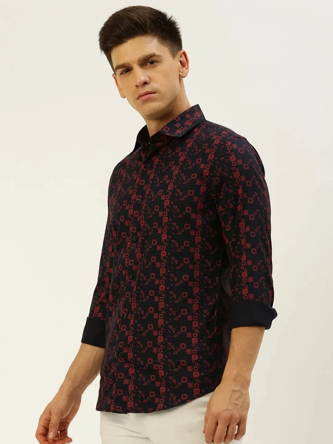 Navy Cotton Printed Shirt for Men - Casual Style | DesiQlo