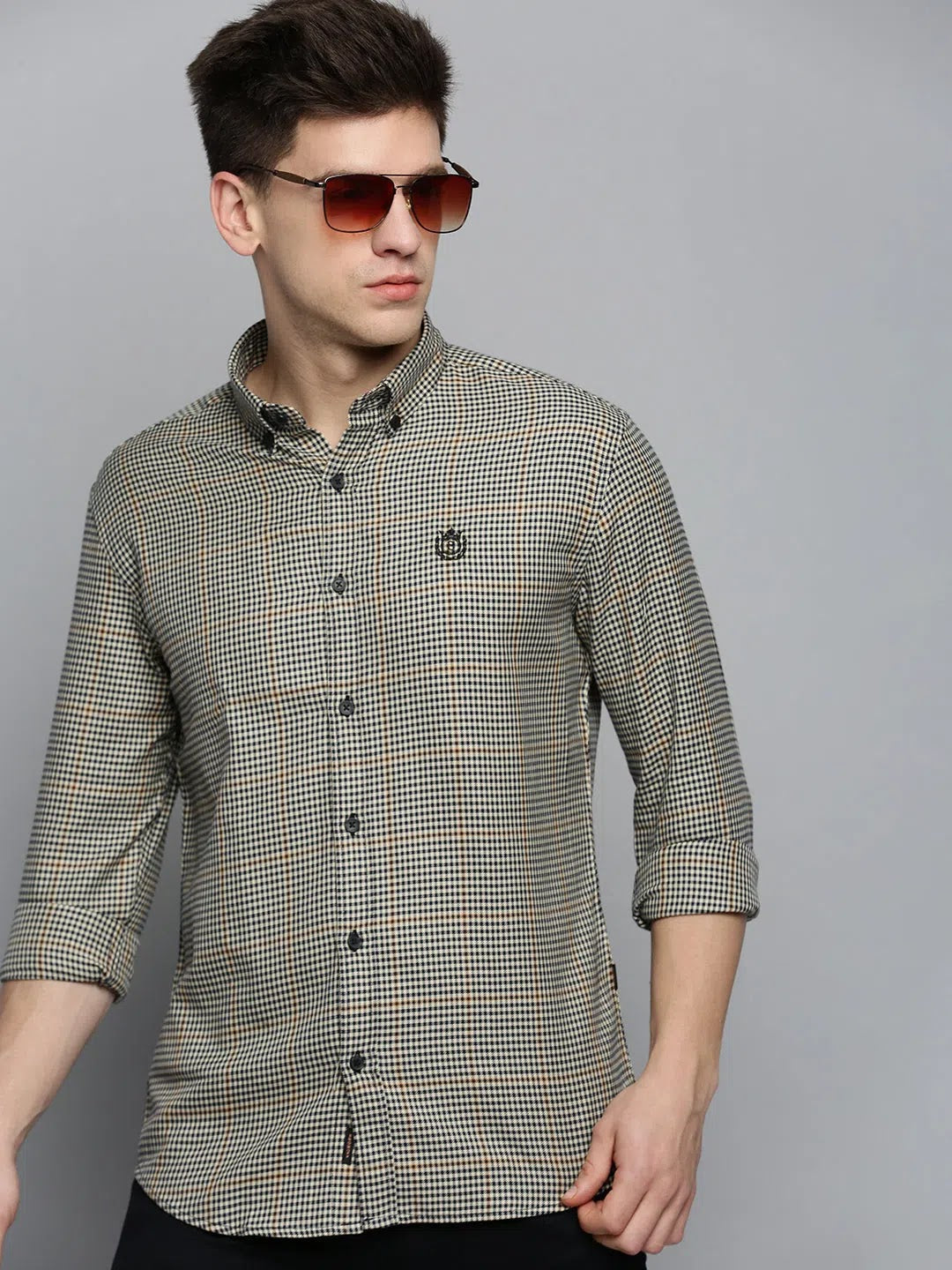 Beige Checked Mens Shirt - Casual Cotton Shirt | DesiQlo