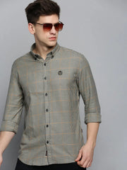 Men Beige Checked Casual Shirt-AARONCHECKS-4344-Cream