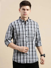 Men Grey Checked Casual Shirt-GROVER-1123-Grey