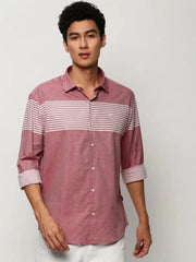 Men Pink Striped Casual Casual Shirts-HAPPYSTRIPE-169-Pink