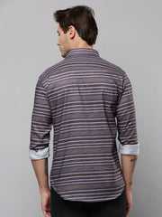 Men Grey Striped Casual Shirt-SPUNIMPORTSTRIRE-4684-Grey