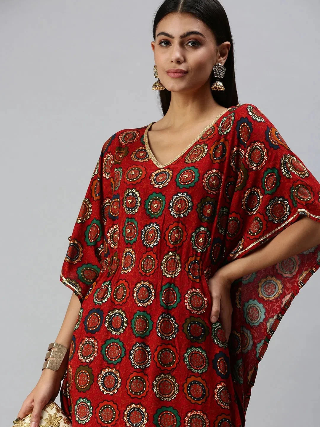 Red Printed Kaftan Kurta | Stylish Women's Kaftan Dresses