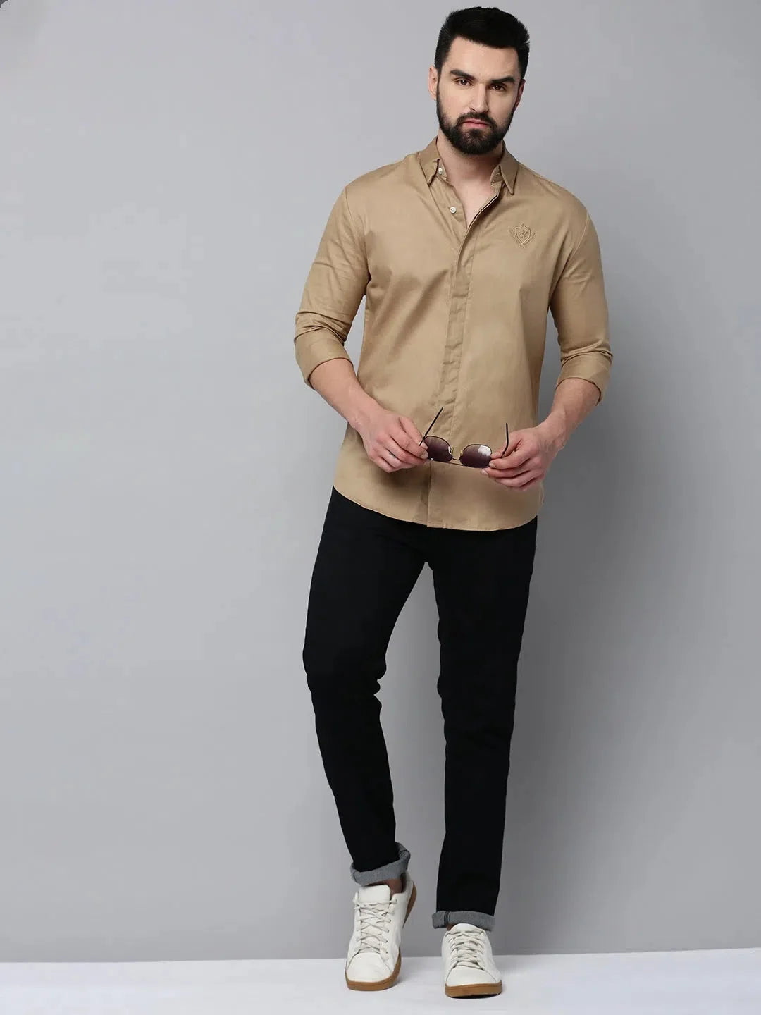 Men's Khaki Solid Cotton Shirt | Classic Mens Shirt