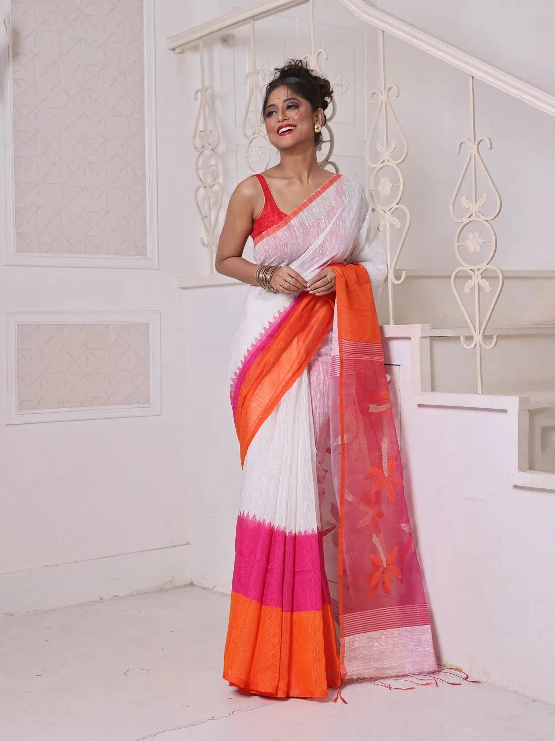 Off White Silk Saree - Indian Wedding Sarees & Resham Pallu