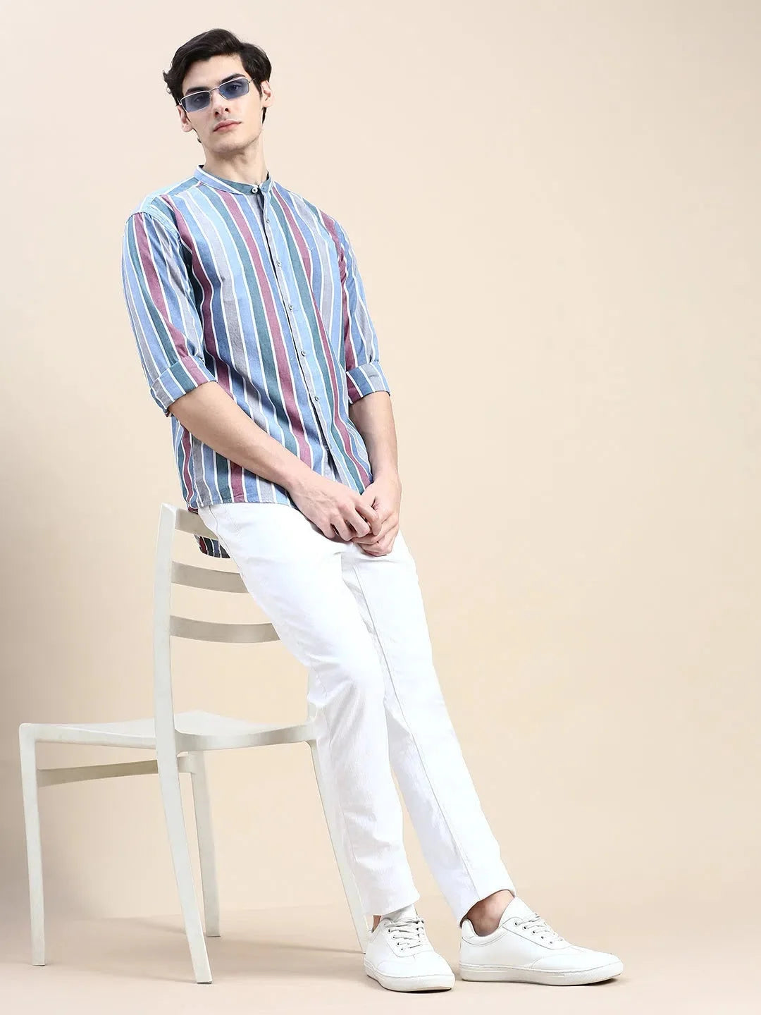 DesiQlo Men's Blue Striped Cotton Shirt | Casual Style
