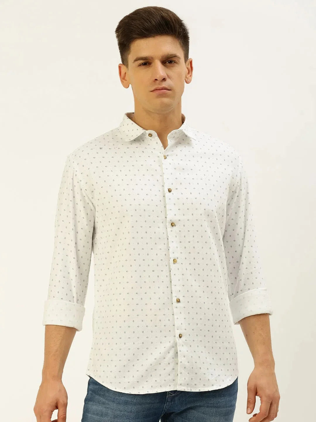Men's White Printed Linen Shirt | DesiQlo Casual Beach Shirts