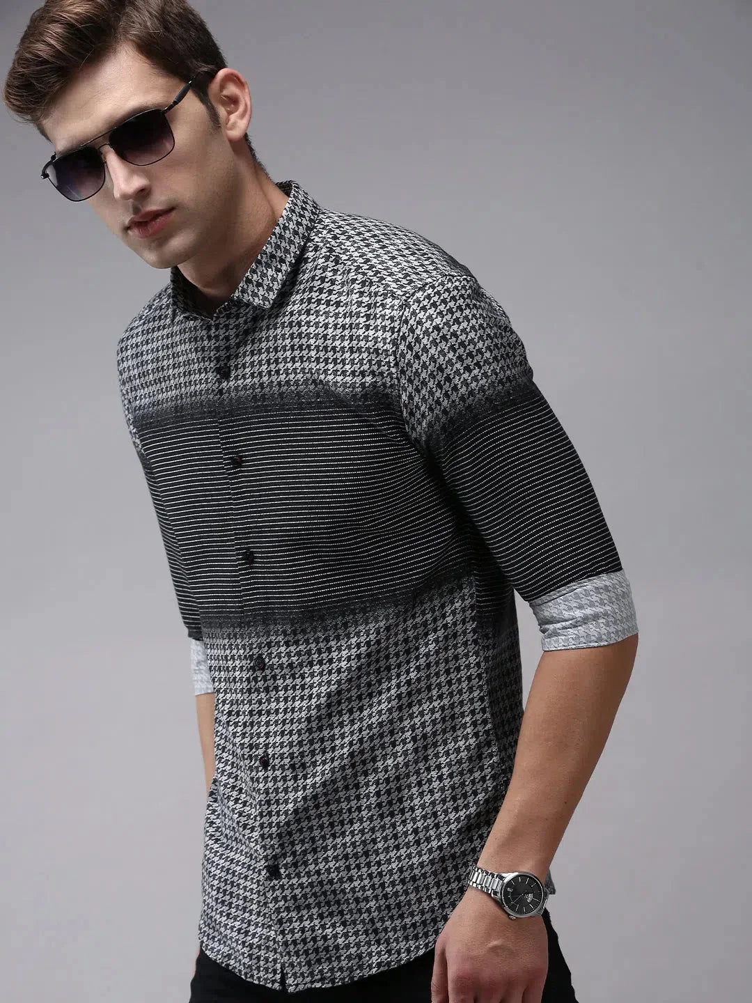 Men Black Printed Casual Shirt-PARKERPRINT-1559-Black