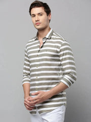 Men Grey Striped Casual Shirt-COMPACTSTRIPE-4785-Taupe