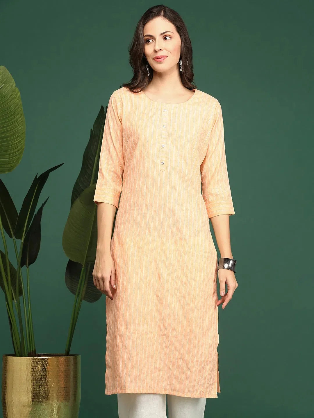Orange Cotton Kurta: Women's Solid Indian Kurta Online