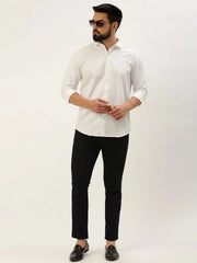 Men White Solid Casual Shirt-PARXPLAINDOBBY-3154-White