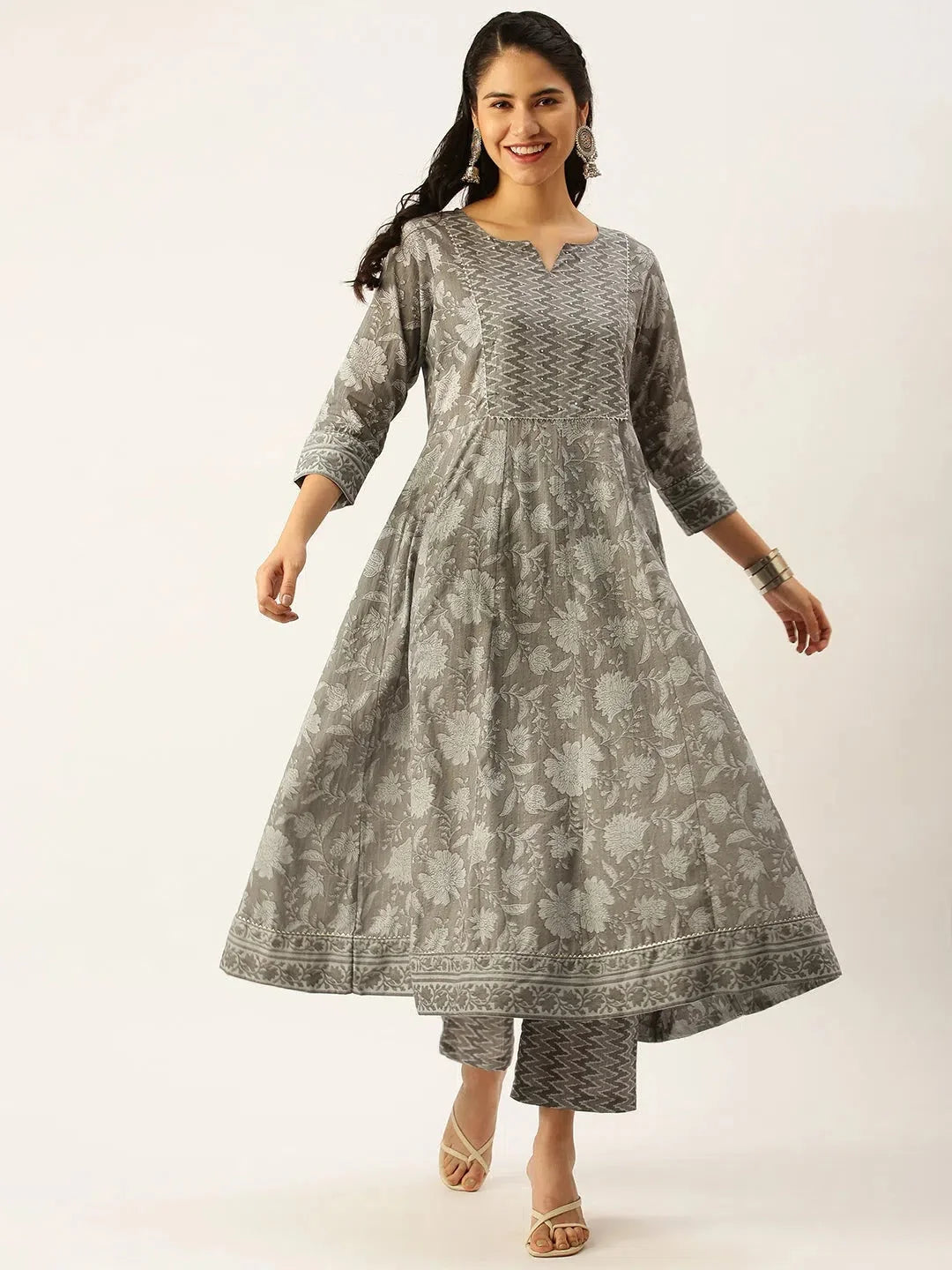 Grey Printed Kurta Sets for Women | Cotton Designer Kurta