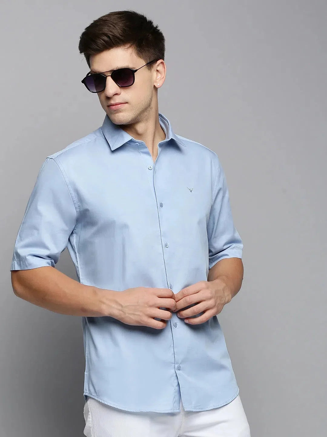 Men Blue Solid Casual Shirt-BREZZAPLAIN-4539-Blue