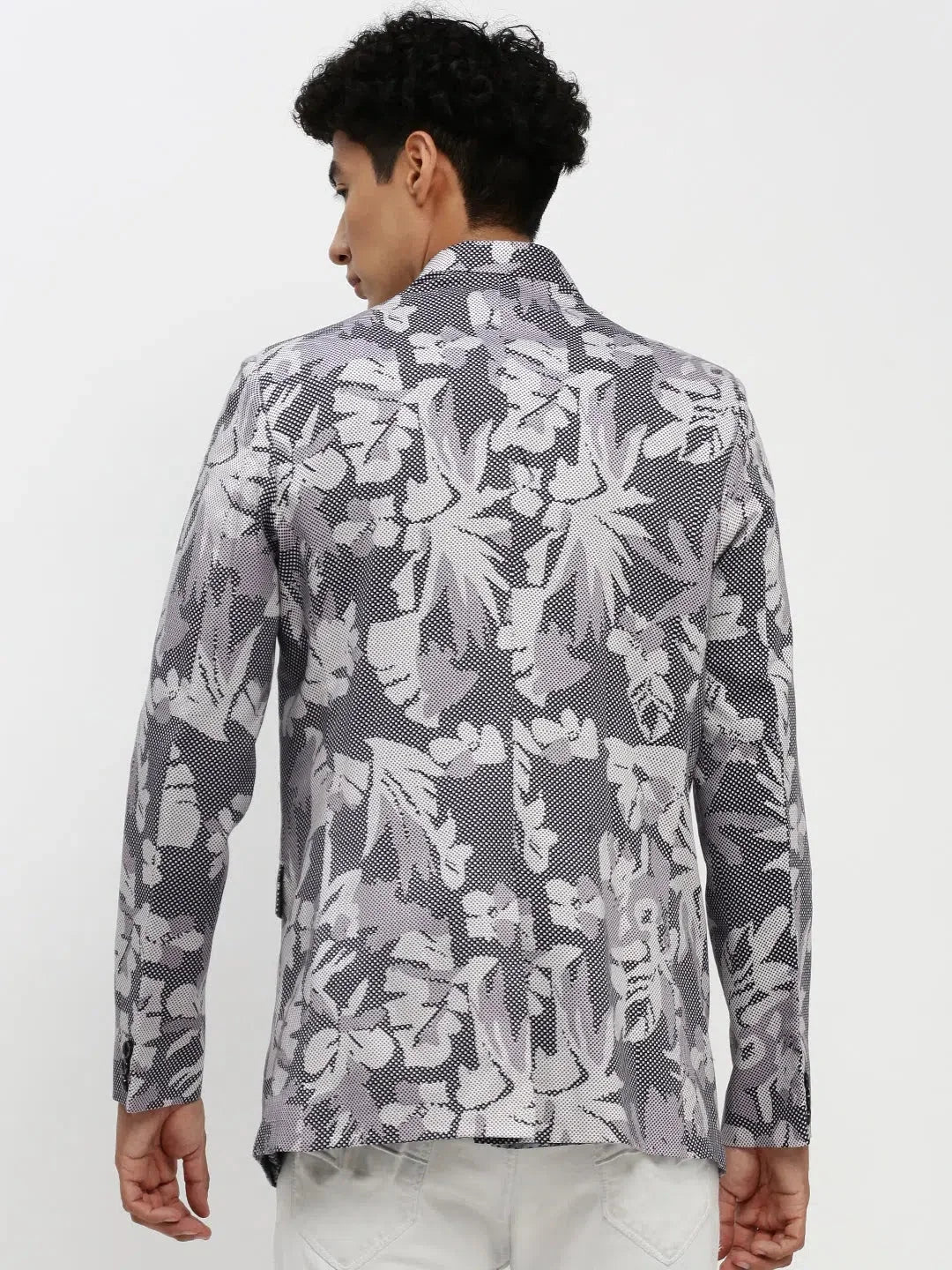 Grey Printed Men's Ethnic Wear Blazer | DesiQlo