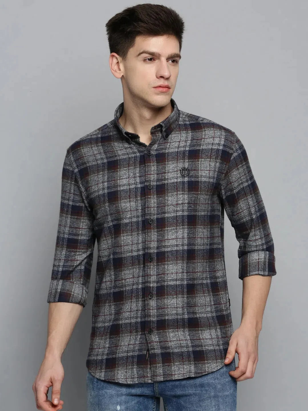 Grey Checked Cotton Mens Shirt | Casual & Stylish