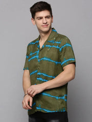 Men Green Printed Casual Shirt-RESORTPRINT-3181-Olive