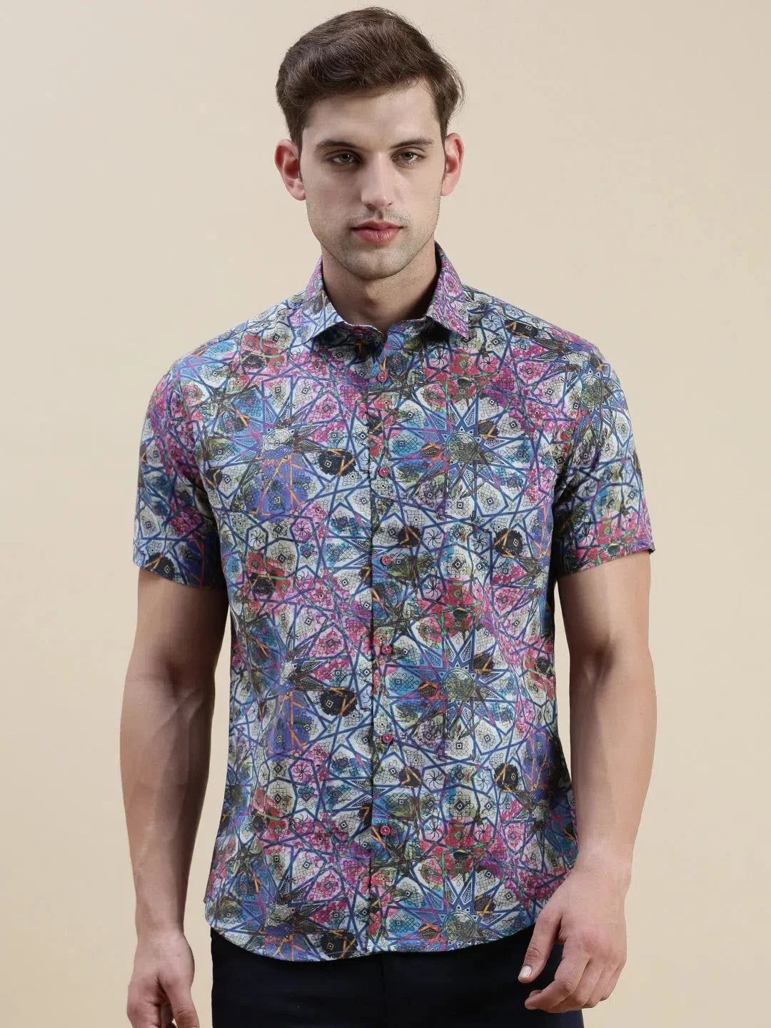Multi Graphics Mens Shirt - Abstract Printed Linen Shirt |DesiQlo