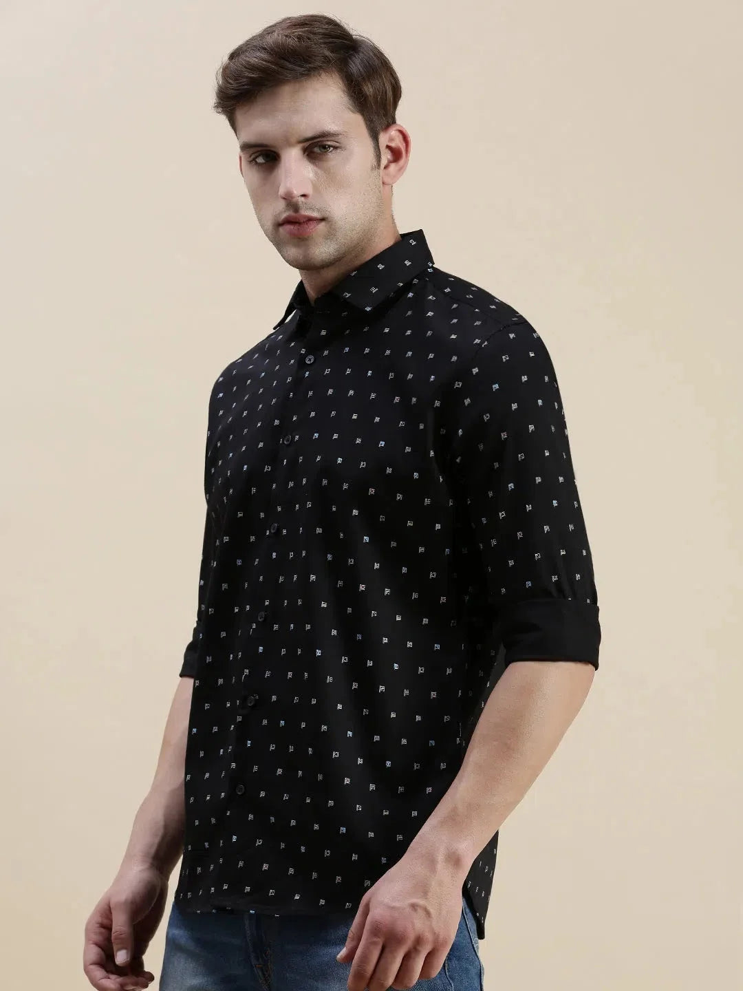Black Graphic Print Mens Shirt - Cool Cotton Shirt