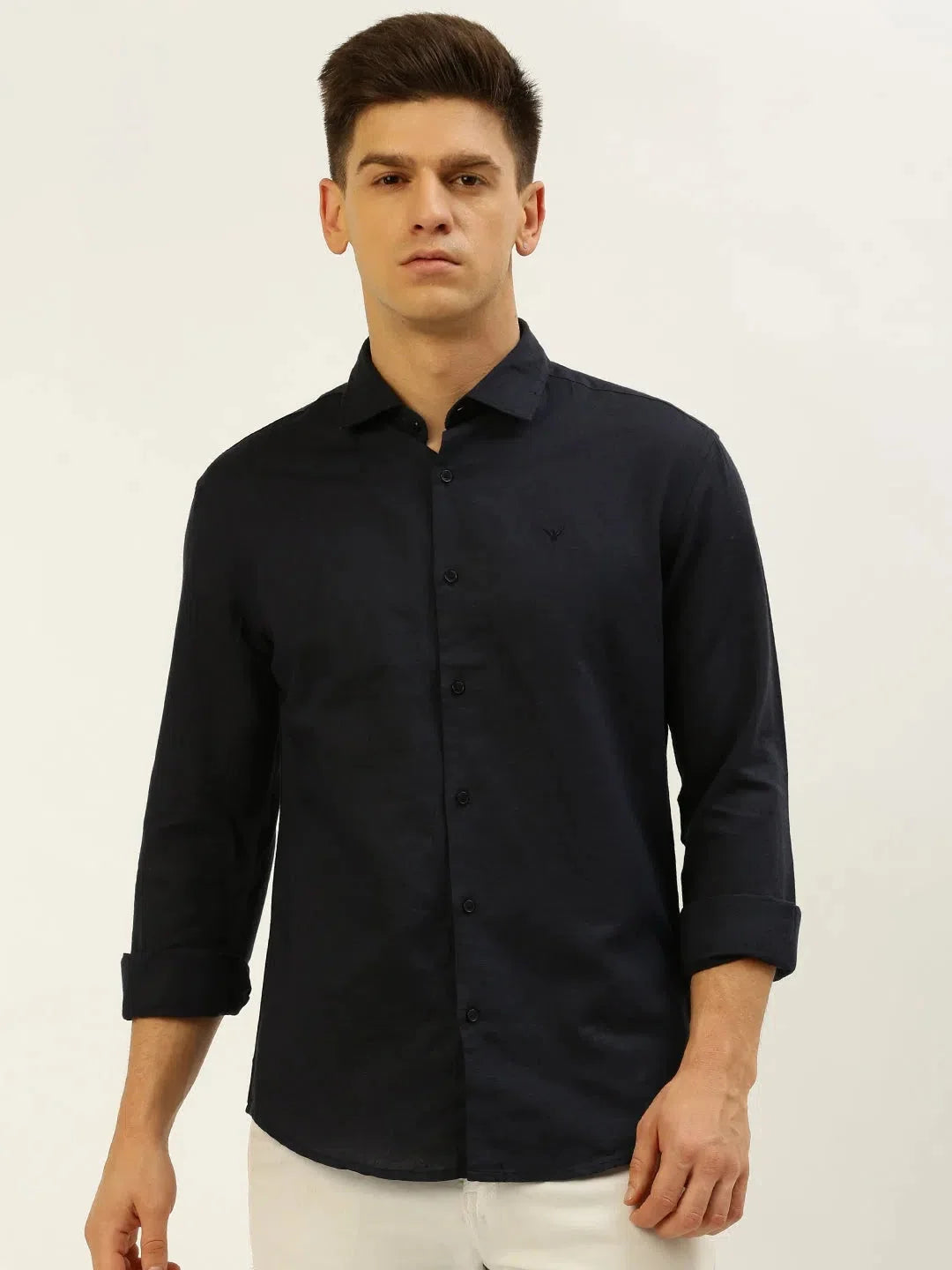 Shop Navy Linen Mens Shirt - Solid Casual Shirt | DesiQlo