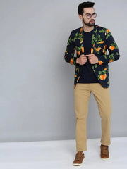Men Blue Printed Blazer-SOBLZ-286-Navyblue