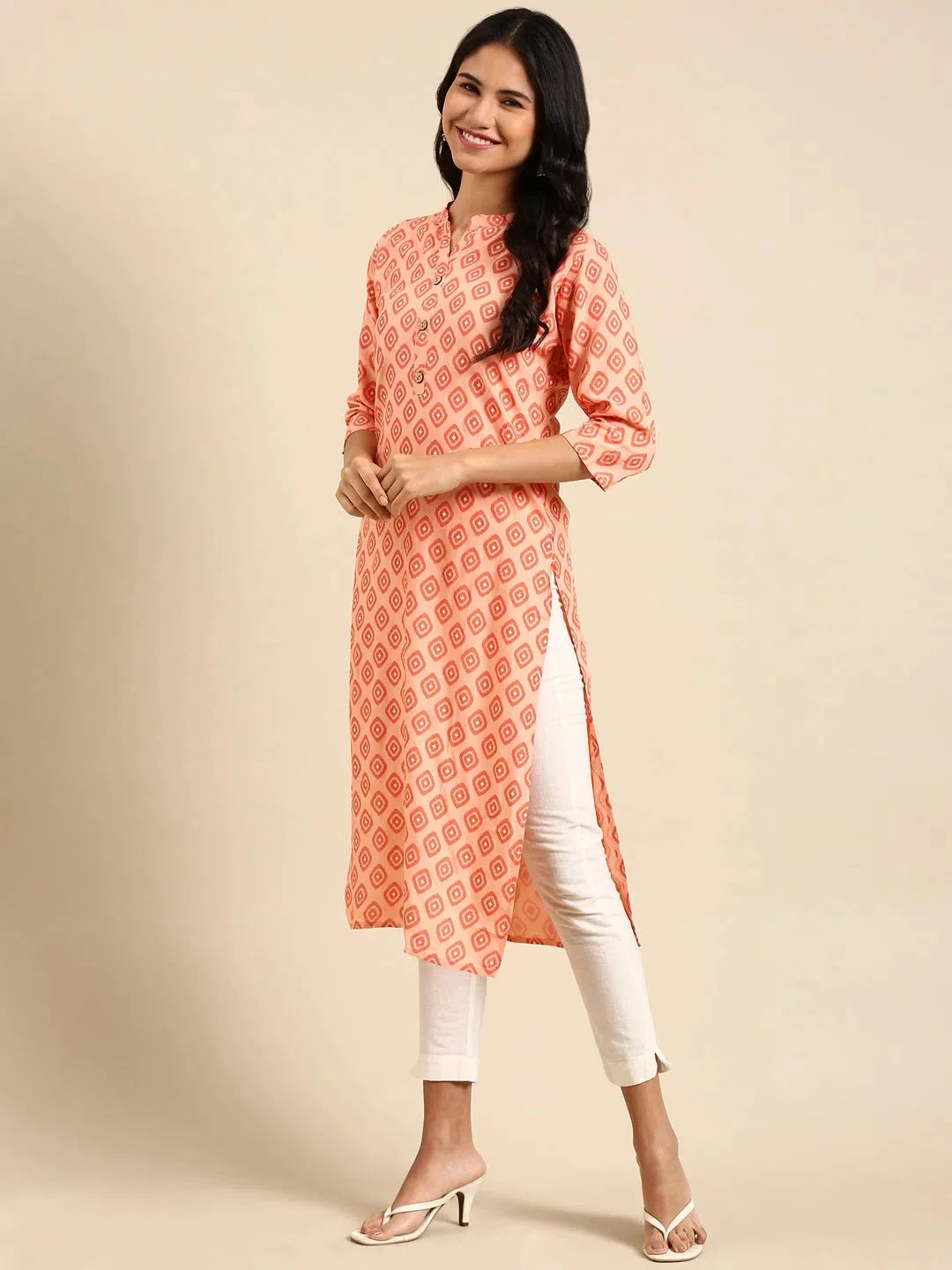 Orange Printed Cotton Kurta | Casual Indian Kurtis for Women
