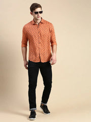 Men Rust Printed Casual Shirt-GURJANPRINT-5404-Rust