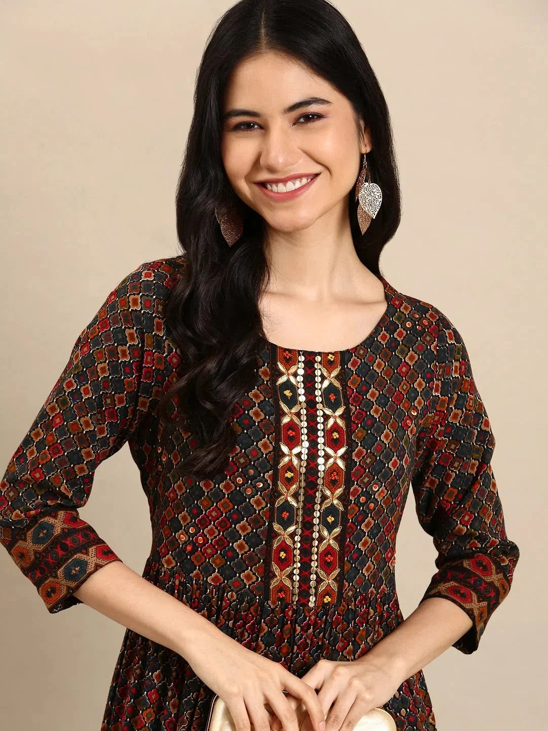 Multicolour Printed Cotton Anarkali Kurti | DesiQlo