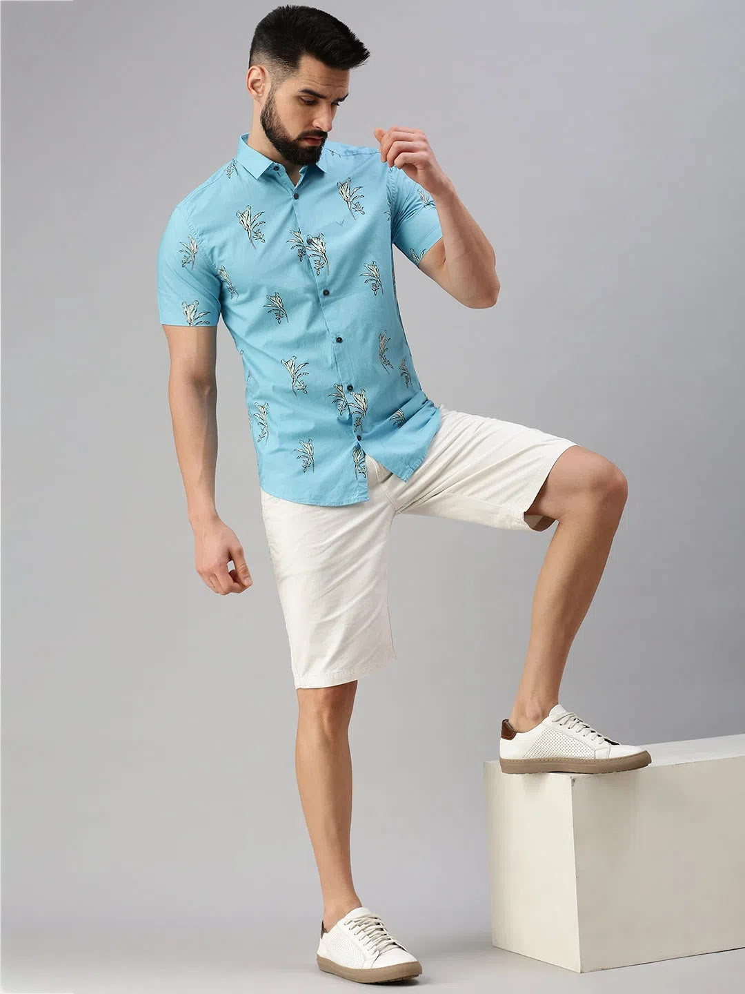 Blue Printed Mens Cotton Shirt - Shop Casual Shirts