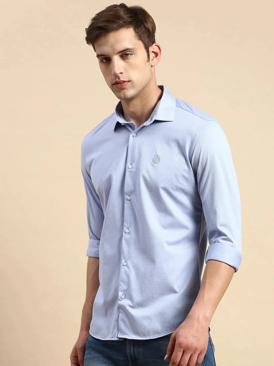 Blue Solid Cotton Mens Shirt | Casual Style DesiQlo