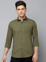 Men Green Printed Casual Shirt-STAPLEPRINTS-0455-Olive