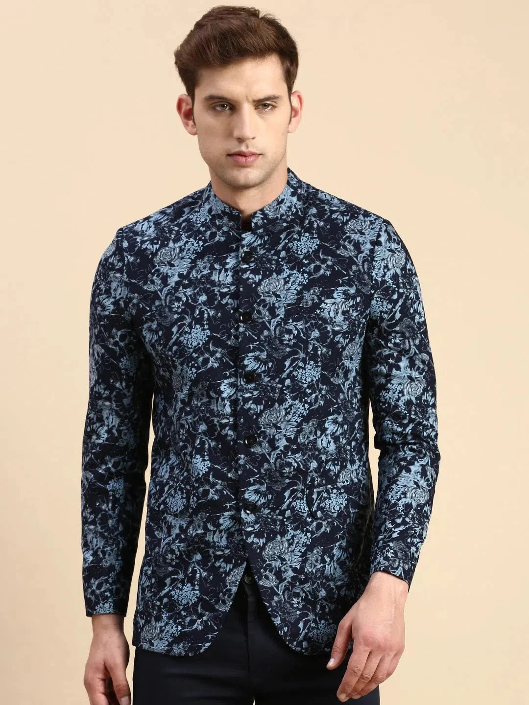 Navy Printed Party Blazer | Men's Ethnic Wear | DesiQlo
