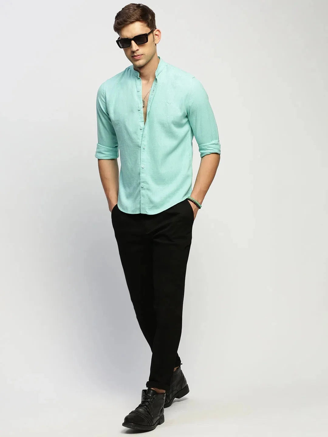 Green Solid Cotton Mens Shirt - Casual Style | DesiQlo