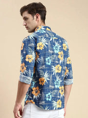 Men Teal Printed Casual Shirt-FLORIDAPRINT-4953-Teal