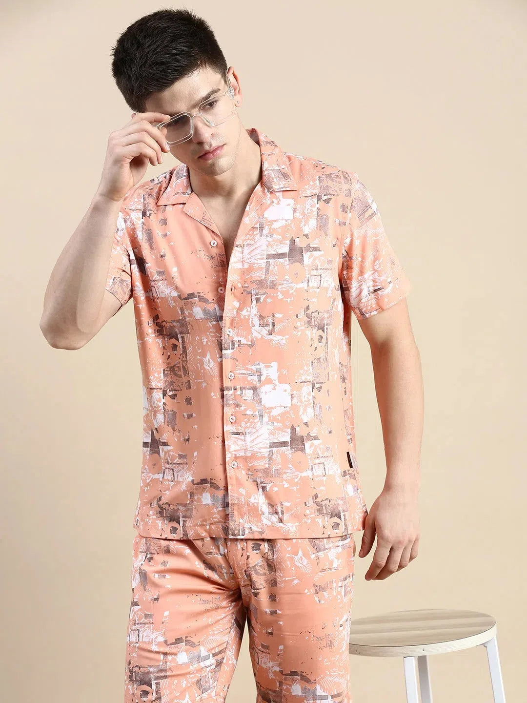 Men Peach Printed Casual Co ord Set-BLACKBERRY-1671-Peach