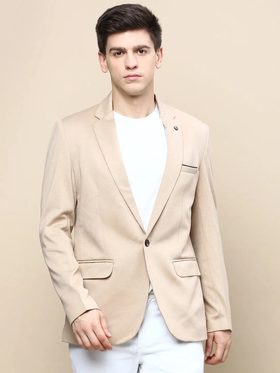 Beige Nehru Jacket for Men - Solid Cotton Modi Jacket